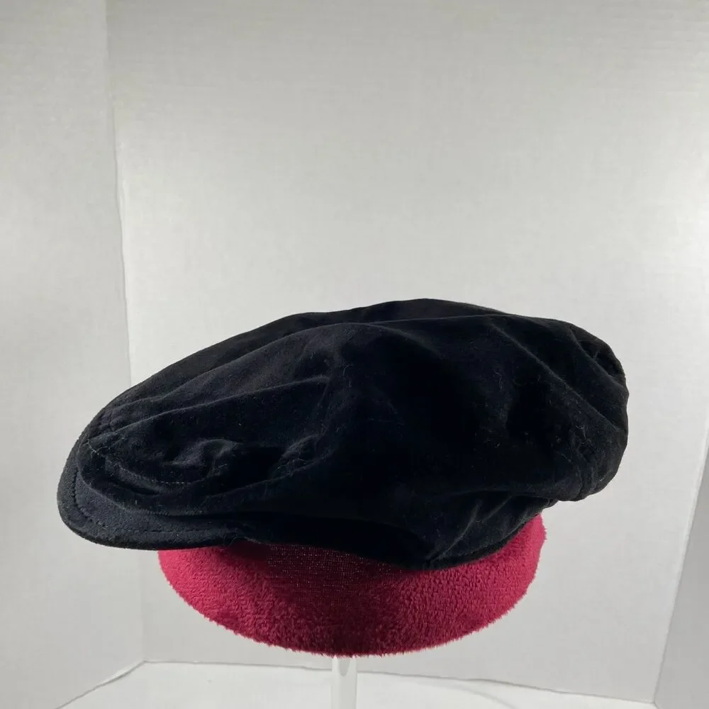 The Childrens Place Girls 4-6 Black Velvet Newsboy Cap Plaid Trim Hat